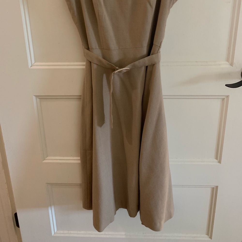 Versatile Tan Midi Dress with Waist Tie